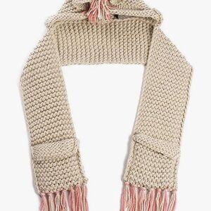 Cream‎ and Pink Chunky Unicorn Knit Scarf with Fringe